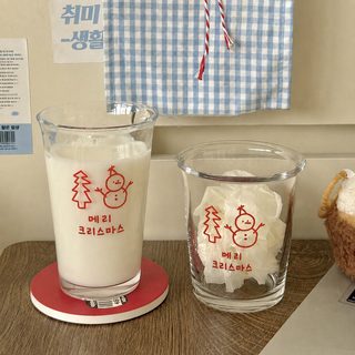 새해 크리스마스 눈사람 유리컵 겨울 분위기감 물컵 소녀심 아침컵 용모치
