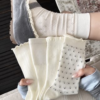 봄 여름 여자 더미 양말 한국계 나무 귀 파점 양말 여자 ins 단색 일본계 발