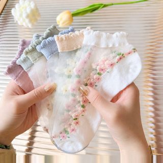 여성 시스루 잔꽃 레이스 발목 양말 5색 세트 통기성 좋은 여름 패션 양말
