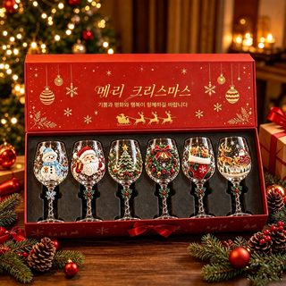 크리스마스 유리 고블렛 와인잔 301~400ml 성탄 파티 홈카페 선물용