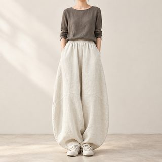苎麻砂炒做旧宽松休闲裤女式灯笼裤26文艺复古棉麻打坐禅修太极裤