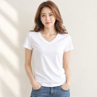 여성 슬림핏 무지 반팔 티셔츠 브이넥 라운드넥 데일리 이너