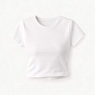 여성 슬림핏 크롭 반팔 티셔츠 라운드넥 무지 데일리 이너티