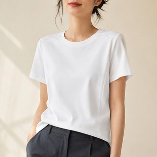 백화점 같은 액체 암모니아 흰색 반팔 정견 티셔츠 여자 26 여름 실켓 면 라운드 레깅스 티셔츠 반팔