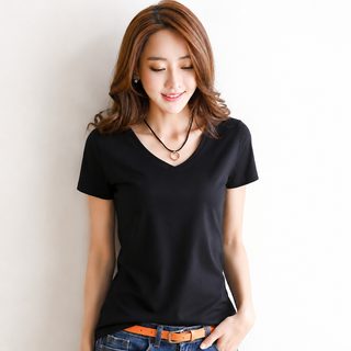 여성 슬림핏 반팔 티셔츠 브이넥 라운드넥 여름 데일리 이너