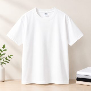 纯棉t恤短袖200g精梳纯棉女式圆领短袖纯色t恤衫直筒休闲圆领t恤