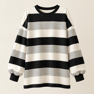 2025新款春秋T恤女胖mm宽松显瘦上衣女大码条纹长袖薄款复古卫衣