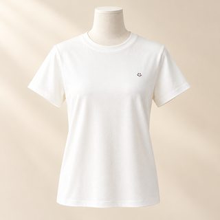 웃는 얼굴 라운드 귀여운 바람 여름 반팔 티셔츠 여자 백합 어깨 저고리 반팔 탄력 슬림 도매 티셔츠