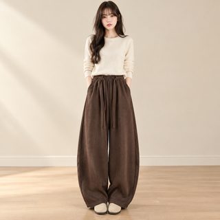 여성 골덴 밴딩 와이드 팬츠 가을 겨울 하이웨스트 바지
