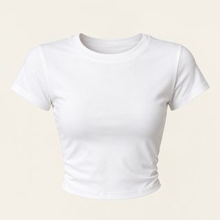 여성 무지 슬림핏 라운드넥 크롭 반팔 티셔츠 여름 데일리 이너