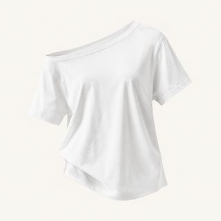 여성 사선넥 루즈핏 무지 반팔 티셔츠 여름 데일리룩